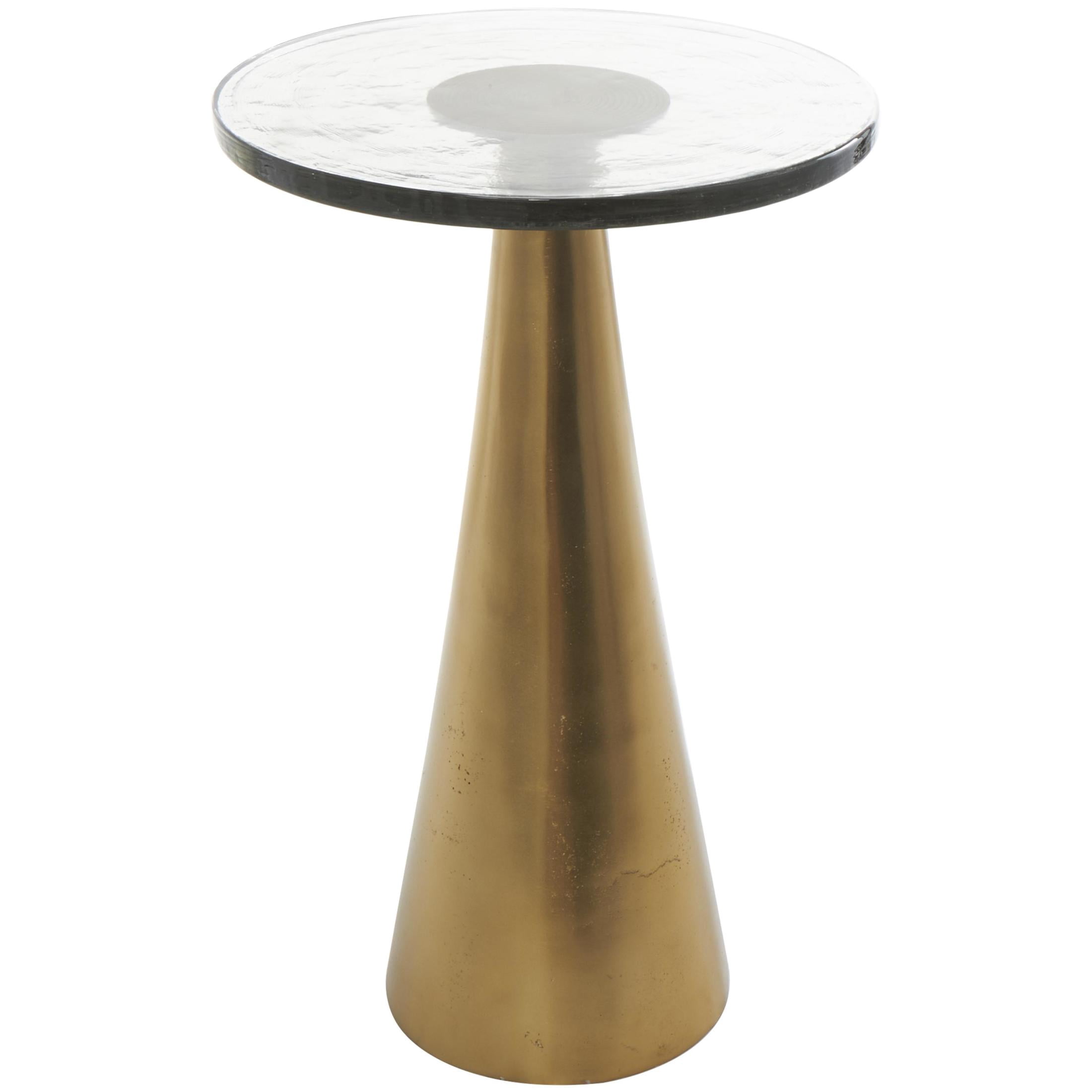 DecMode 14" x 22" Gold Aluminum Metal Cone Geometric Accent Table with Textured Glass Tabletop, 1-Piece