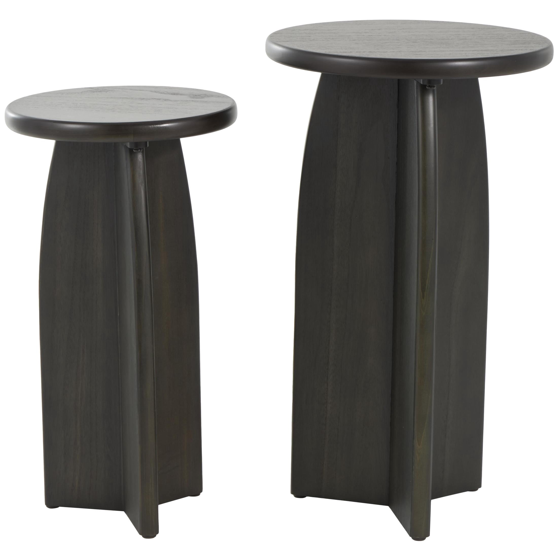 DecMode 14" x 24" Black Wood Pedestal Accent Table, 2-Pieces