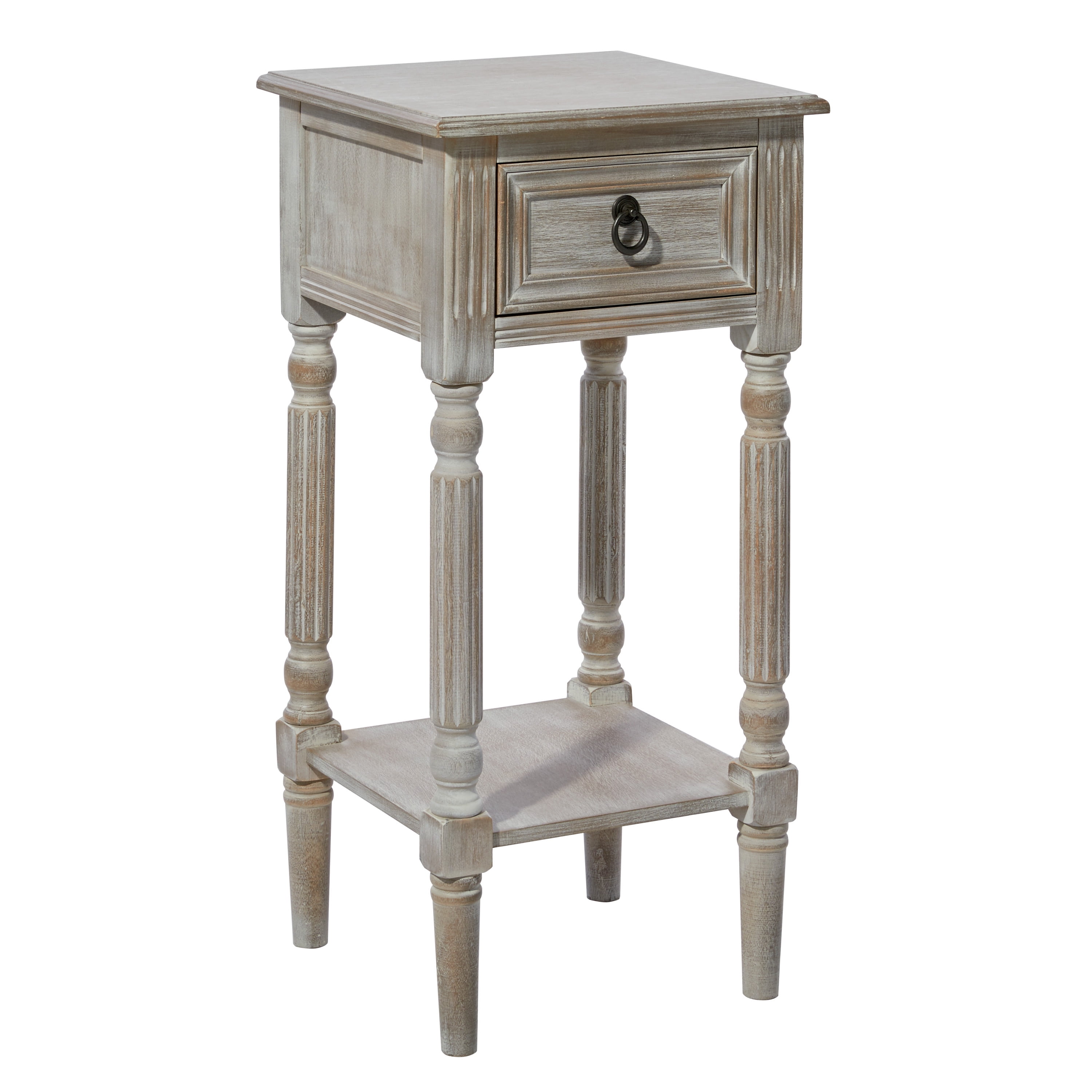 Farmhouse Chic White Wood Accent Table with Storage, 14" x 29"