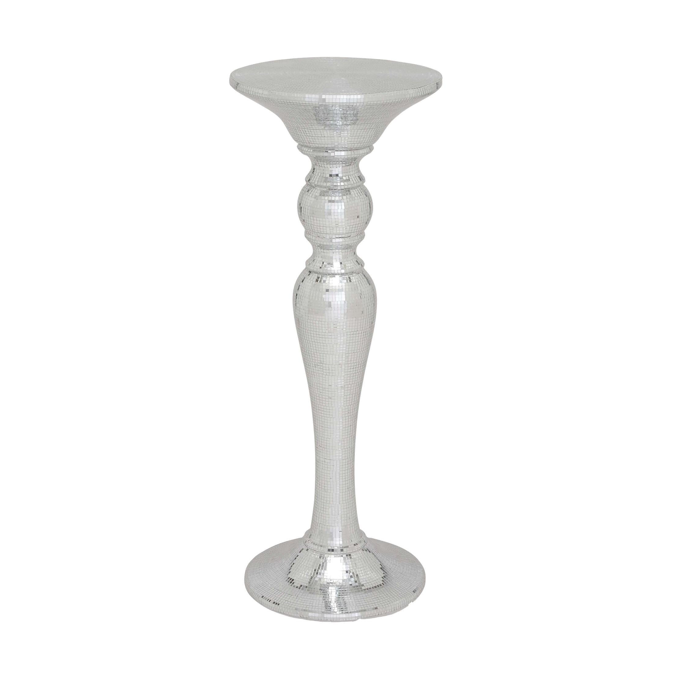 DecMode 14" x 36" Silver Glass Mosaic Mirrored Turned Floor Pedestal Table, 1-Piece