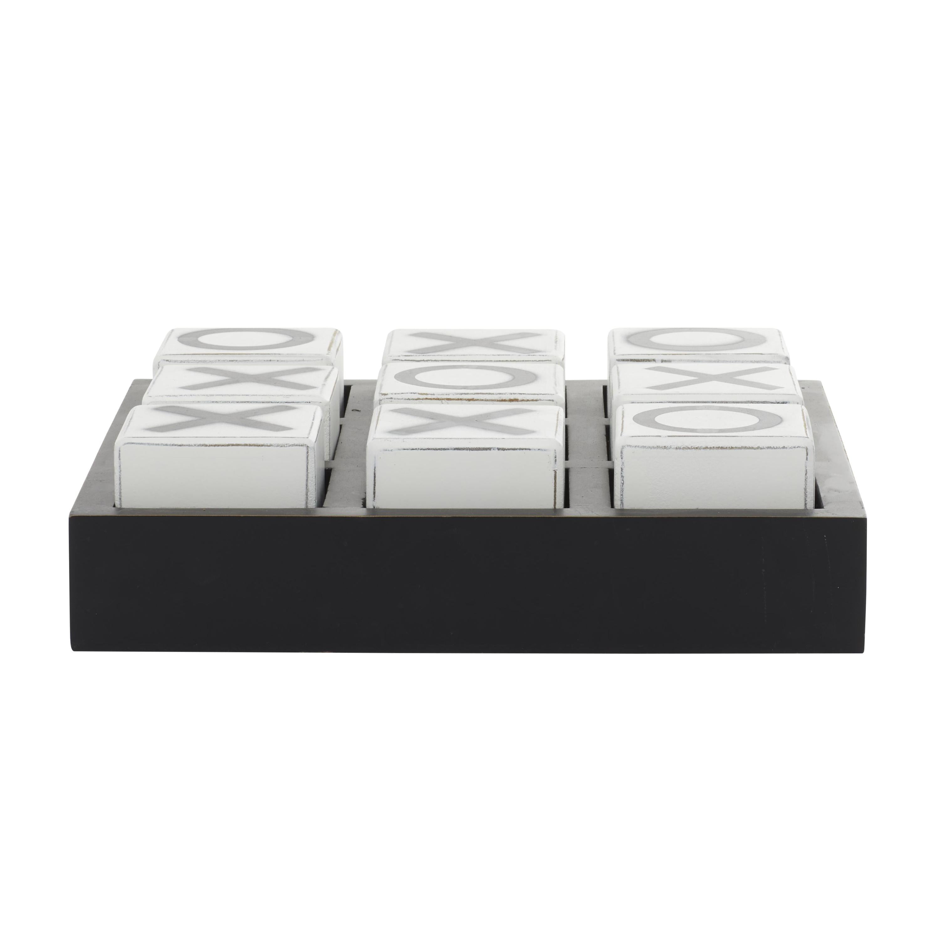 Sophisticated Black Wood Tic Tac Toe Game Set 14" with White Pieces
