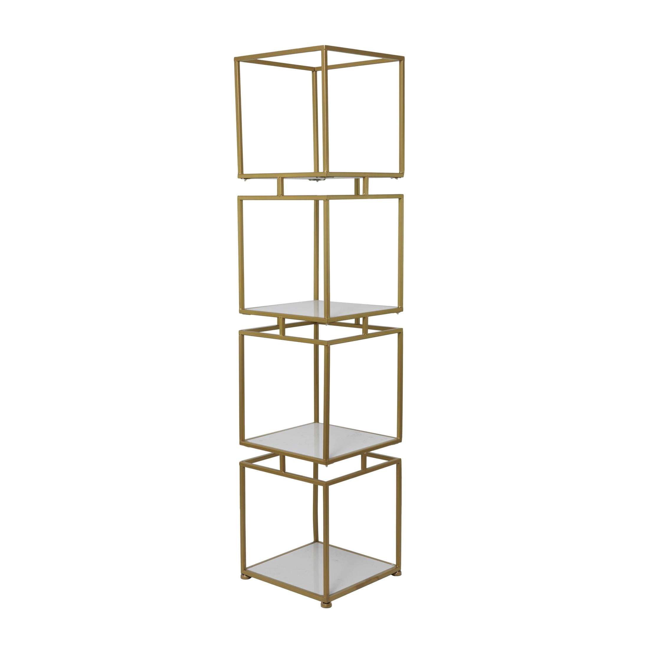 DecMode 14" x 62" Gold Metal Cube 4-Tier Shelving Unit with 4 Marble Shelves, 1-Piece