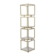 DecMode 14 x 62 Gold Metal Cube 4-Tier Shelving Unit with 4 Marble Shelves, 1-Piece