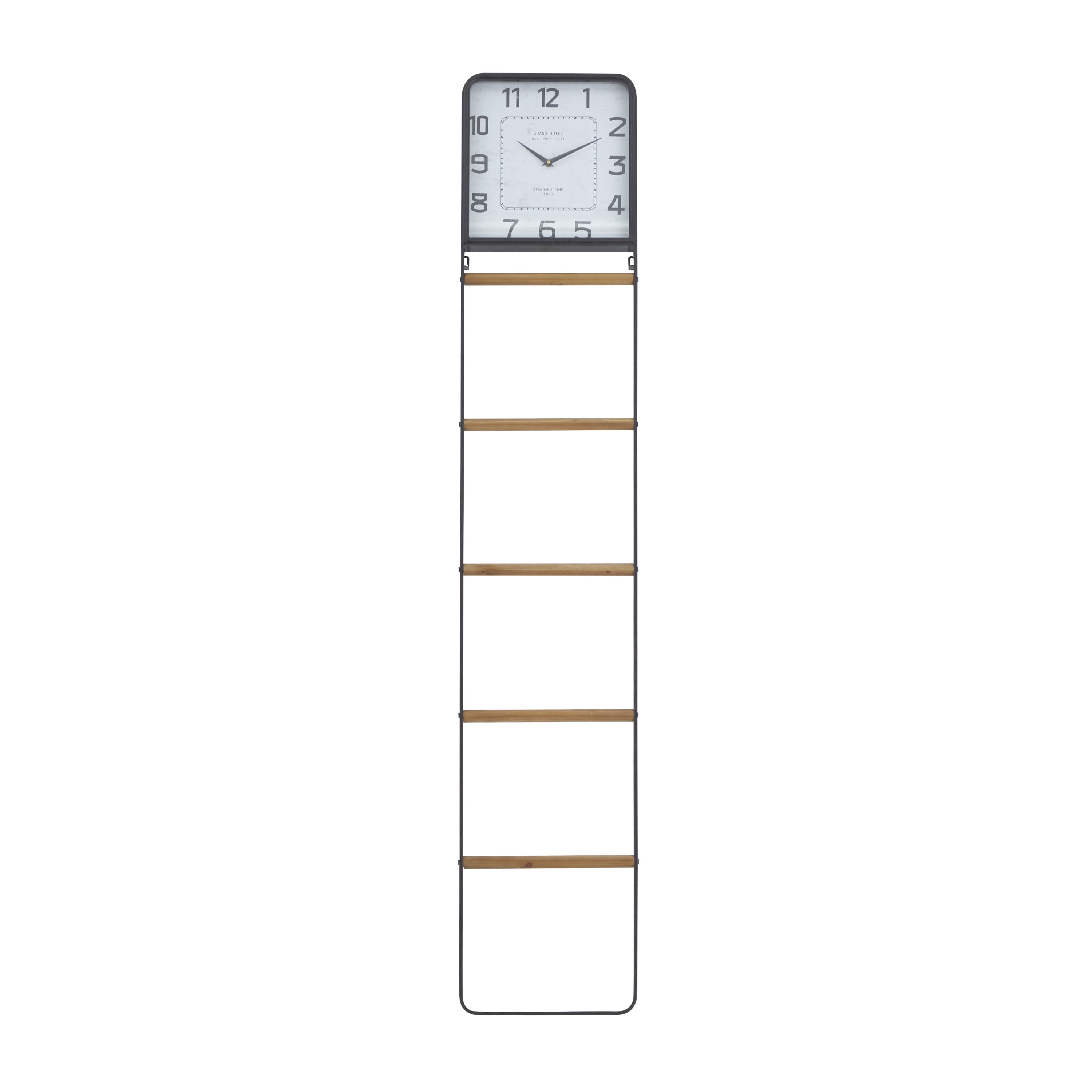DecMode 14" x 88" Black Metal 5 Rack Ladder with Clock, 1-Piece