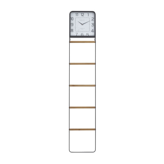 DecMode 14" x 88" Black Metal 5 Rack Ladder with Clock, 1-Piece