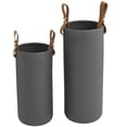thumbnail image 1 of DecMode 15", 12"H Black Ceramic Vase with Leather Handles, Set of 2, 1 of 8