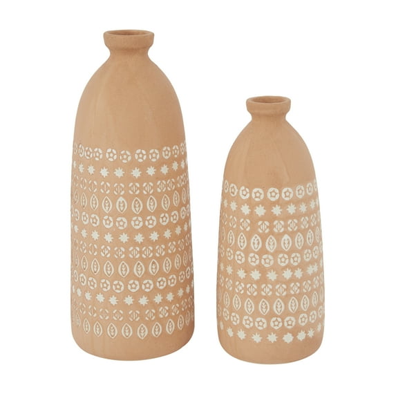 DecMode 15", 12"H Handmade Pink Ceramic Vase with Star Patterns, Set of 2