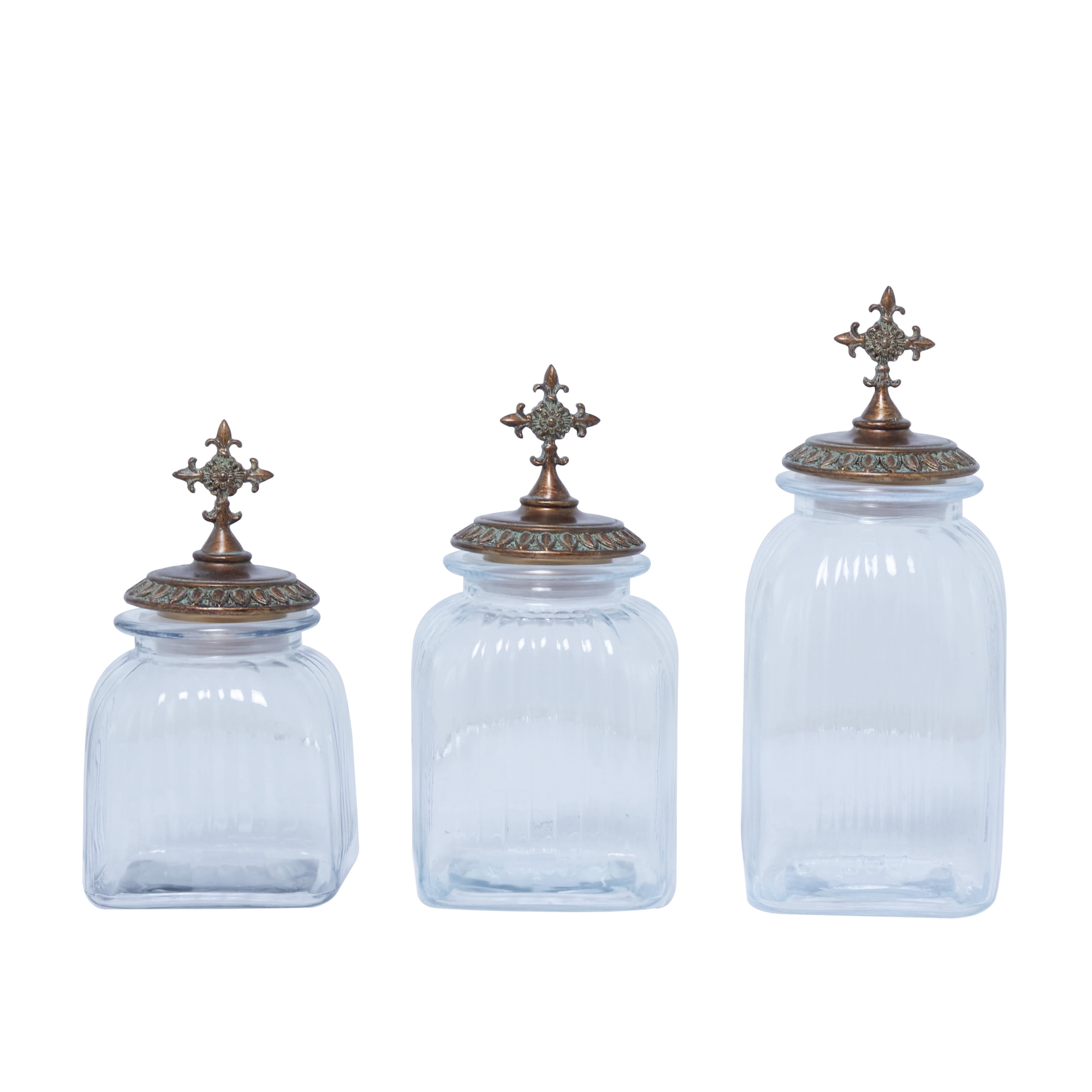 DecMode 15", 13", 11"H Clear Glass Decorative Jars, 3-Pieces