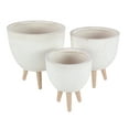 thumbnail image 1 of DecMode 15", 13", 11"W Indoor Outdoor White Fiberclay Planter with Wood Legs (3 Count), 1 of 9