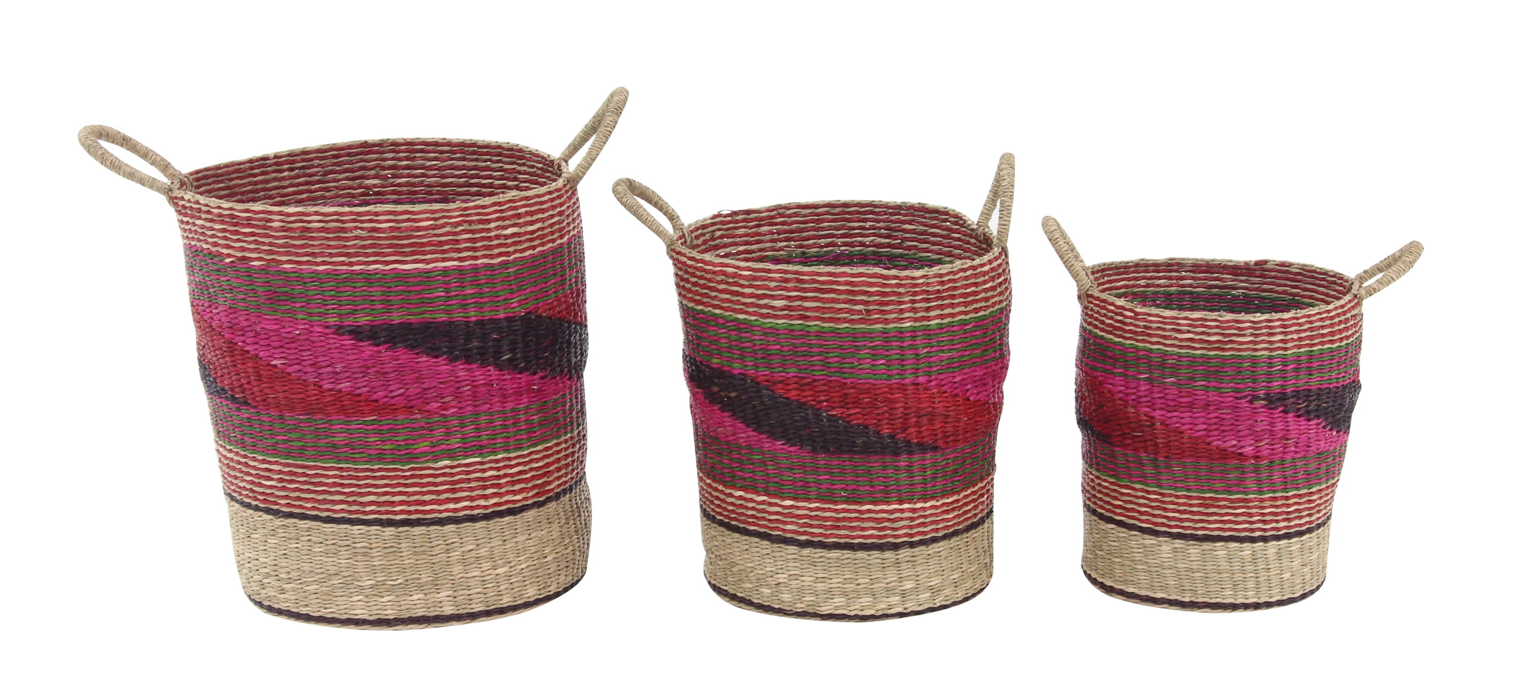 DecMode 15", 17", 20" Pink Sea Grass Eclectic Storage Basket, 3 - Pieces