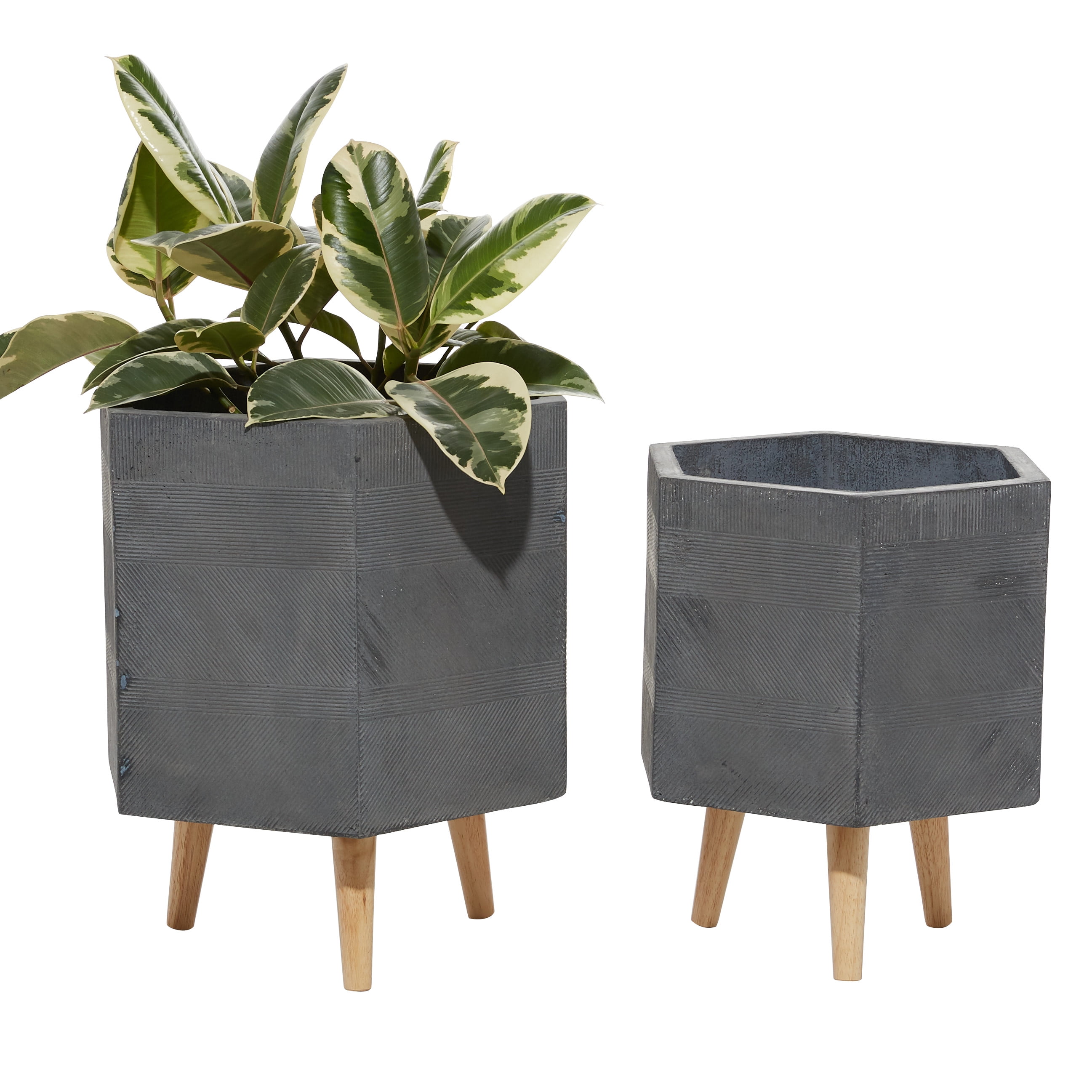 DecMode 15", 17" Grey Ceramic Contemporary Planter, 2 - Pieces