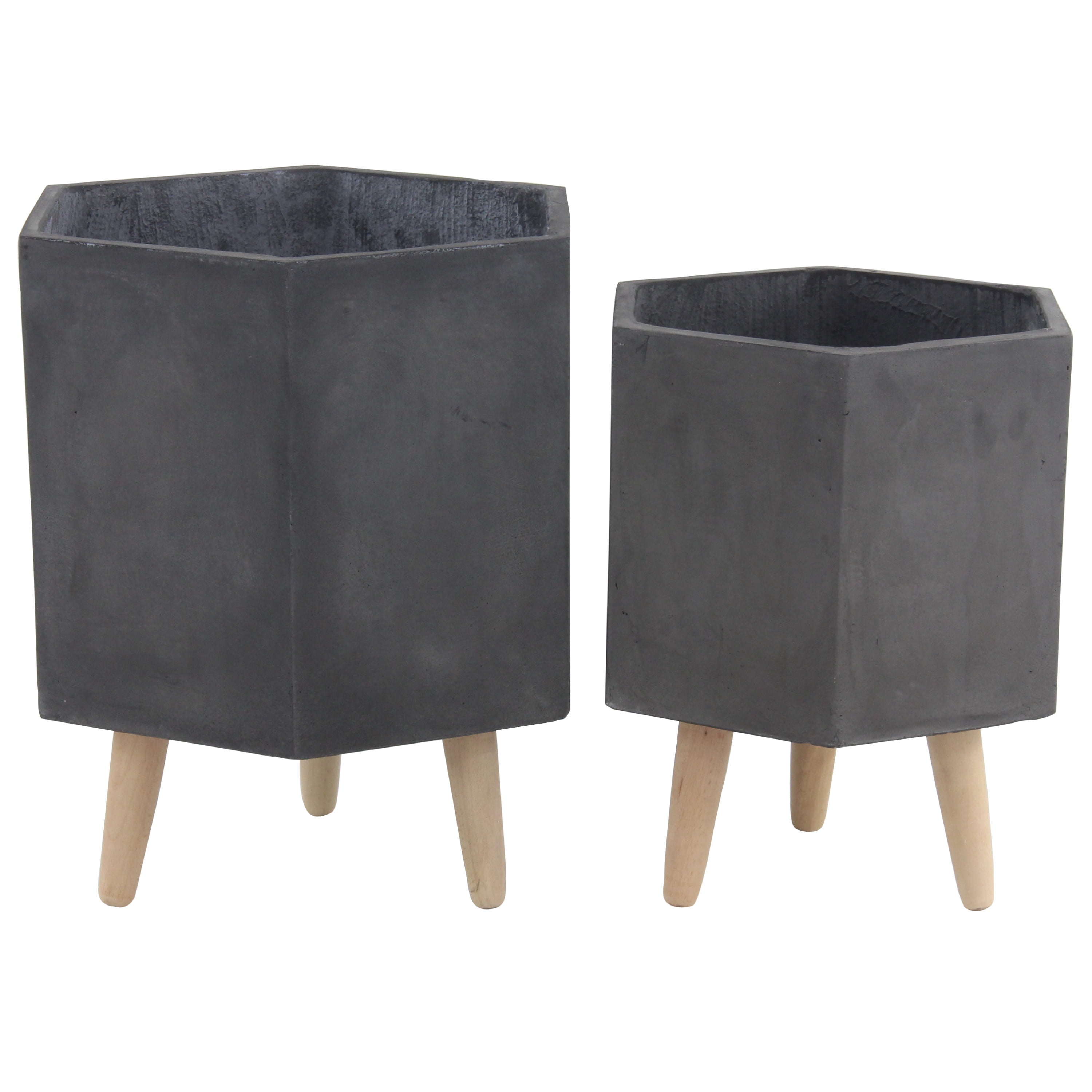 DecMode 15", 17"H Indoor Outdoor Dark Gray Magnesium Oxide Planter with Wood Legs (2 Count)