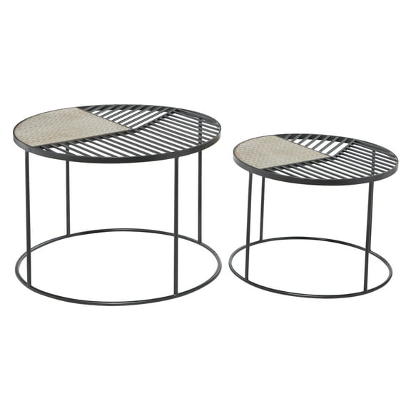 DecMode 15", 19" Black Metal Contemporary Accent Table, Set of 2