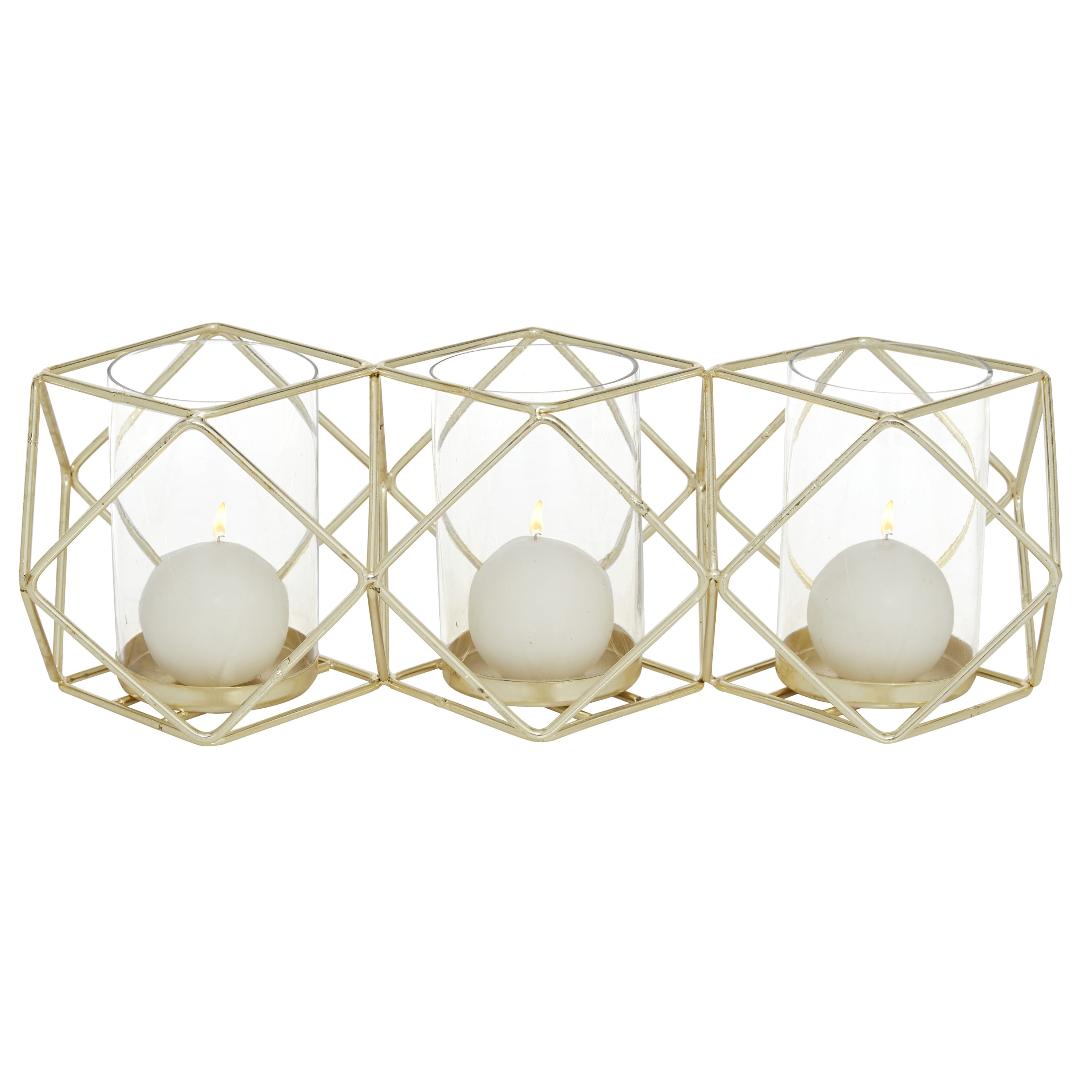 DecMode 15.25"W, 5.5"H Metal Modern Candle Holder, Gold, 1 - Piece