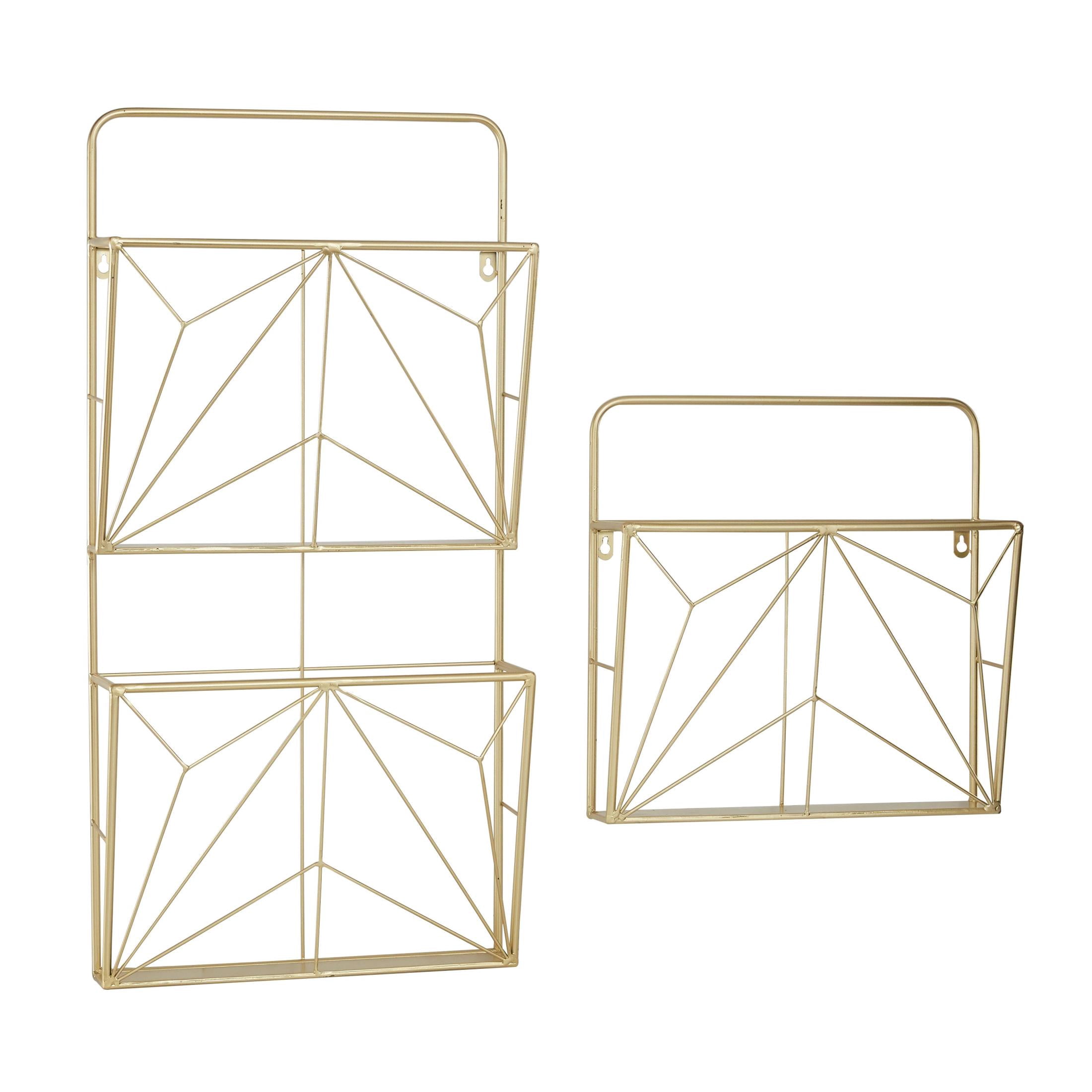 DecMode 15", 30"H 3-Tier Gold Geometric Wall Shelf (2 Count)