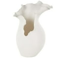 thumbnail image 1 of DecMode 15" Abstract Floral Inspired White Ceramic Vase with Wavy Folded Rim, 1 of 13