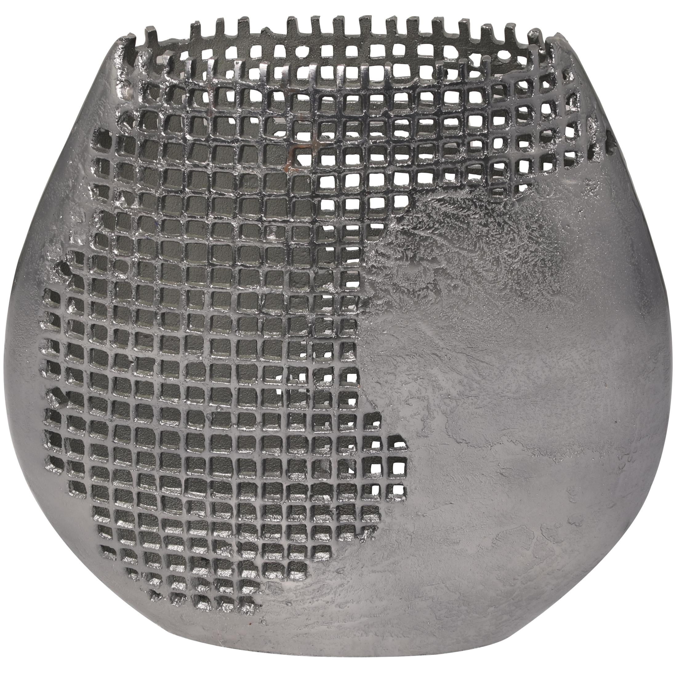 DecMode 15" Abstract Grid Inspired Dark Gray Aluminum Metal Vase with Open Frame Design