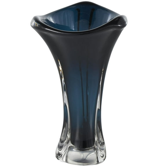 DecMode 15" Abstract Ombre Tulip Dark Blue Glass Vase with Clear Base