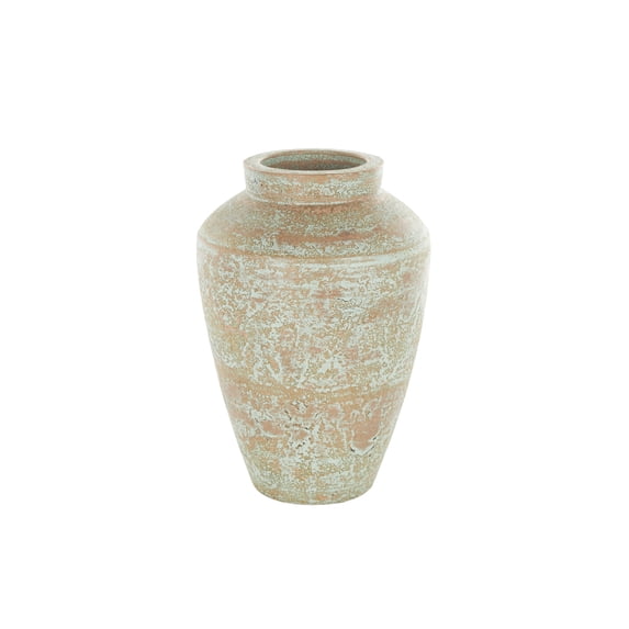 DecMode 15" Antique Style Textured Patina Brown Ceramic Vase