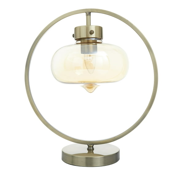 DecMode 15" Circular Framed Gold Accent Lamp with Clear Glass Shade