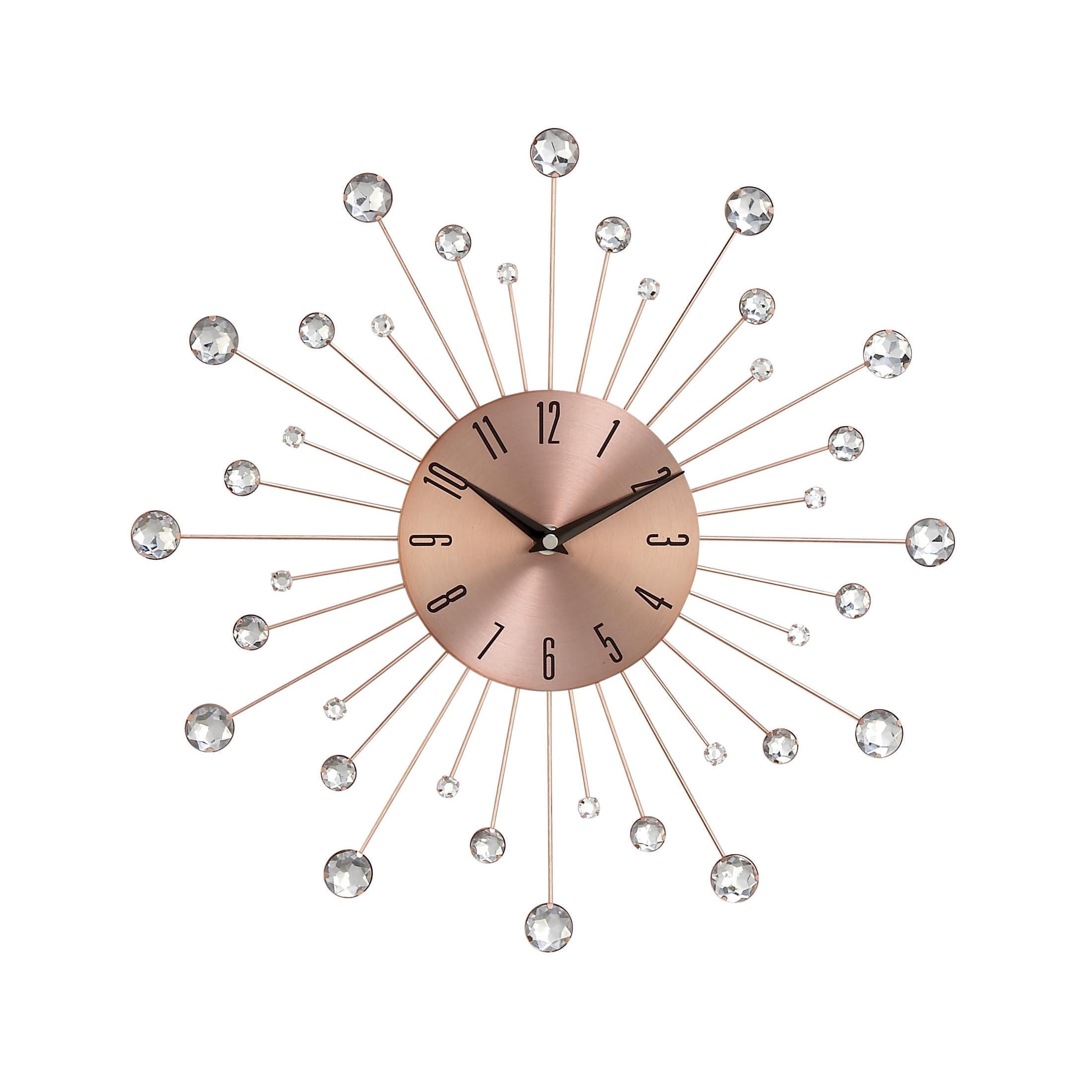 DecMode Copper Metal Starburst Wall Clock with Crystal Accents