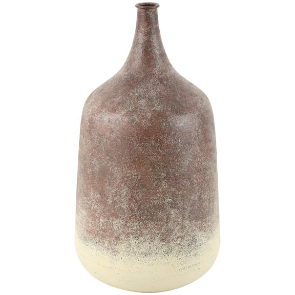 DecMode 15" Distressed Textured Copper Metal Vase with Cream Base