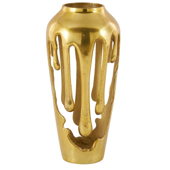 DecMode 15" Abstract Drip Gold Aluminum Metal Vase with Melting Designed Body