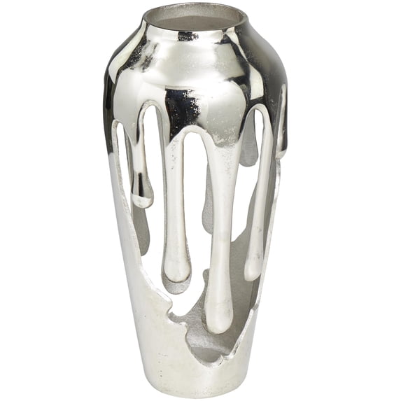 DecMode 15" Abstract Drip Silver Aluminum Metal Vase with Melting Designed Body