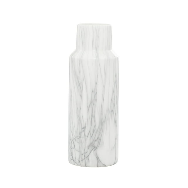 DecMode 15" Faux Marble White Ceramic Vase