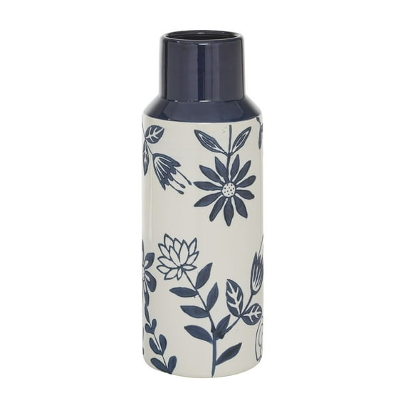 DecMode 15" Floral Handmade Blue Ceramic Vase