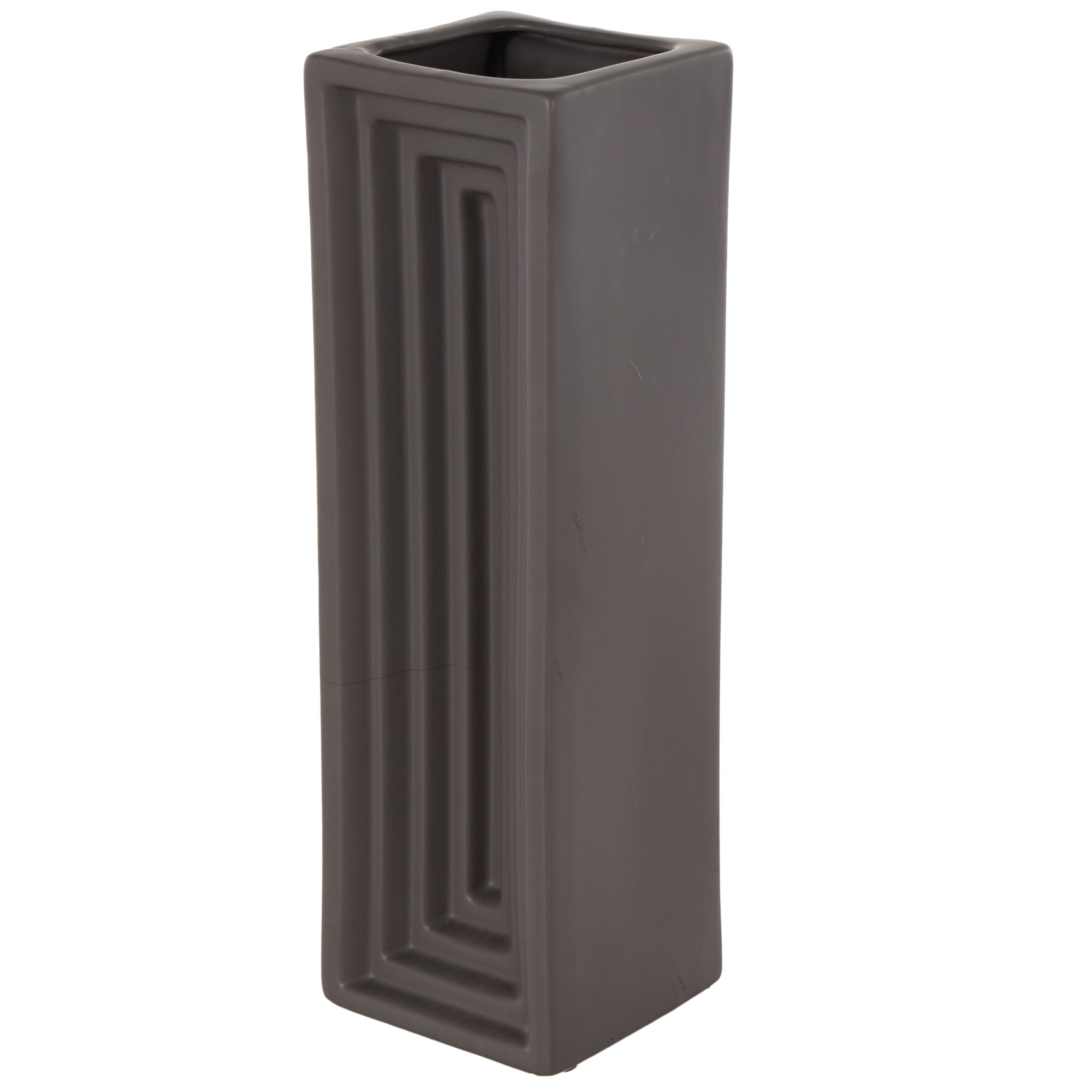 DecMode 15" Geometric Concaved Rectangular Black Ceramic Vase