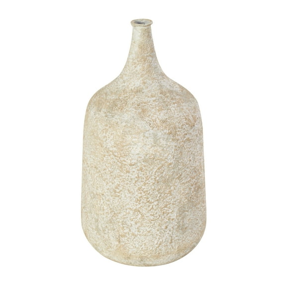 DecMode 15" Handmade Antique Style Distressed Beige Metal Vase