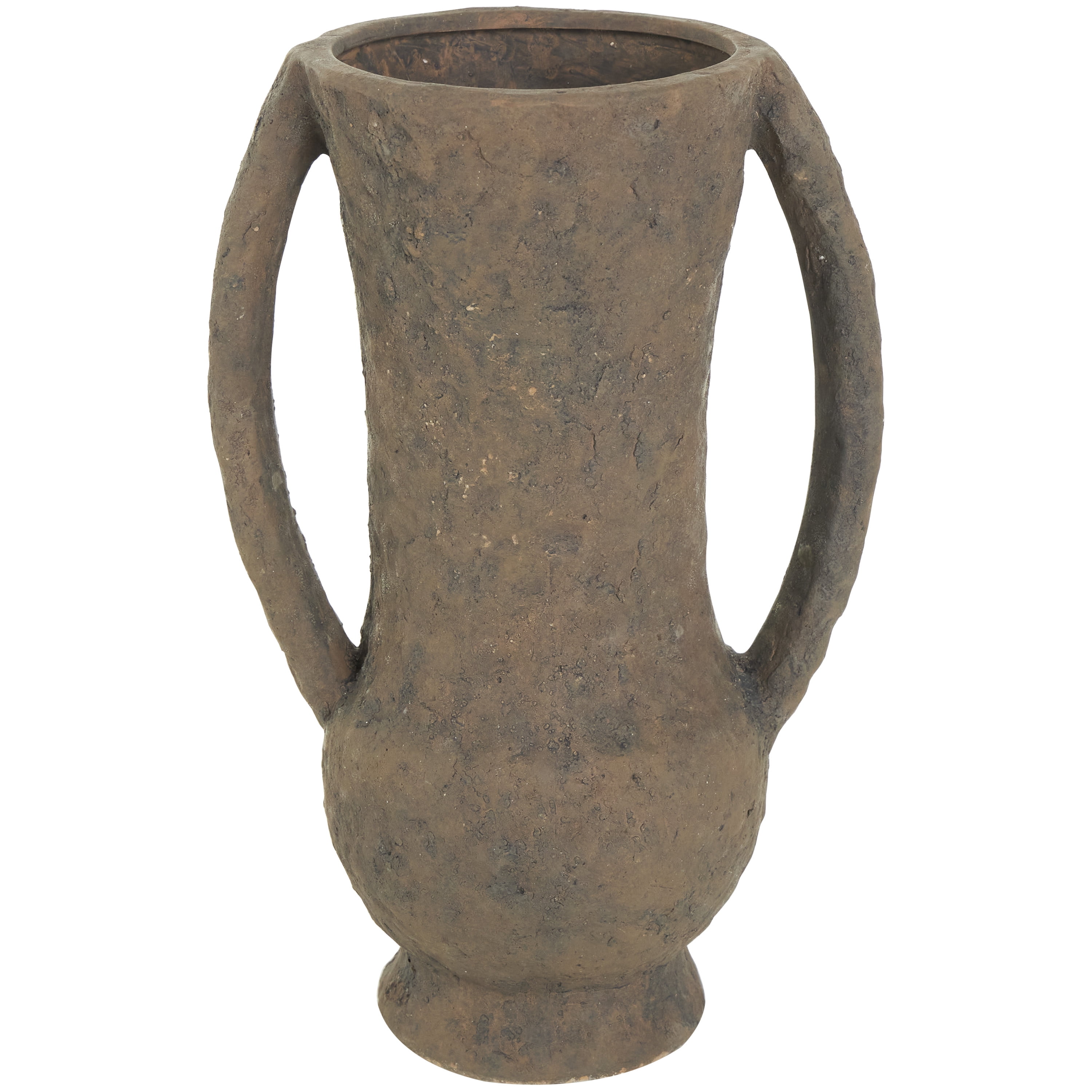 DecMode 15" Handmade Textured Amphora Dark Brown Ceramic Vase with Two Long Handles