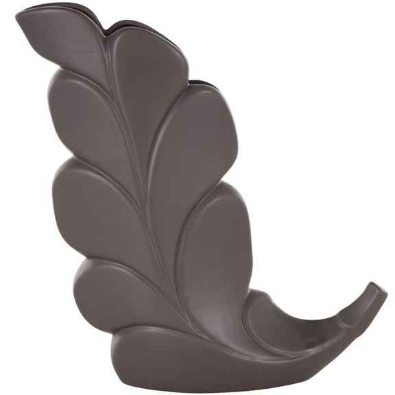DecMode 15" Leaf Slanted Black Ceramic Vase