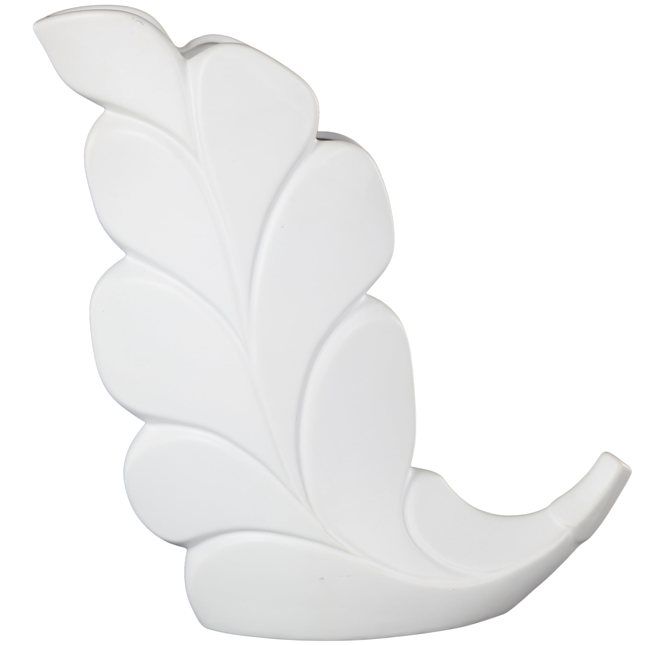 DecMode 15" Leaf Slanted White Ceramic Vase