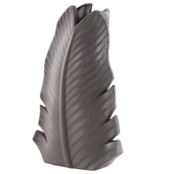 DecMode 15" Palm Tree Curved Leaf Black Ceramic Vase