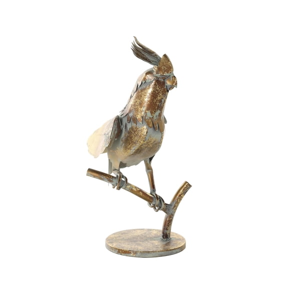 DecMode 15" Patina Parrot Garden Sculpture with Branch Base
