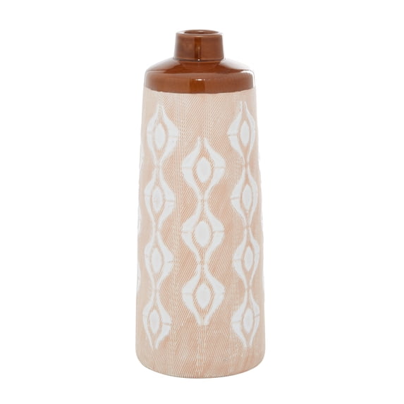 DecMode 15" Pink Porcelain Vase with Diamond Patterns