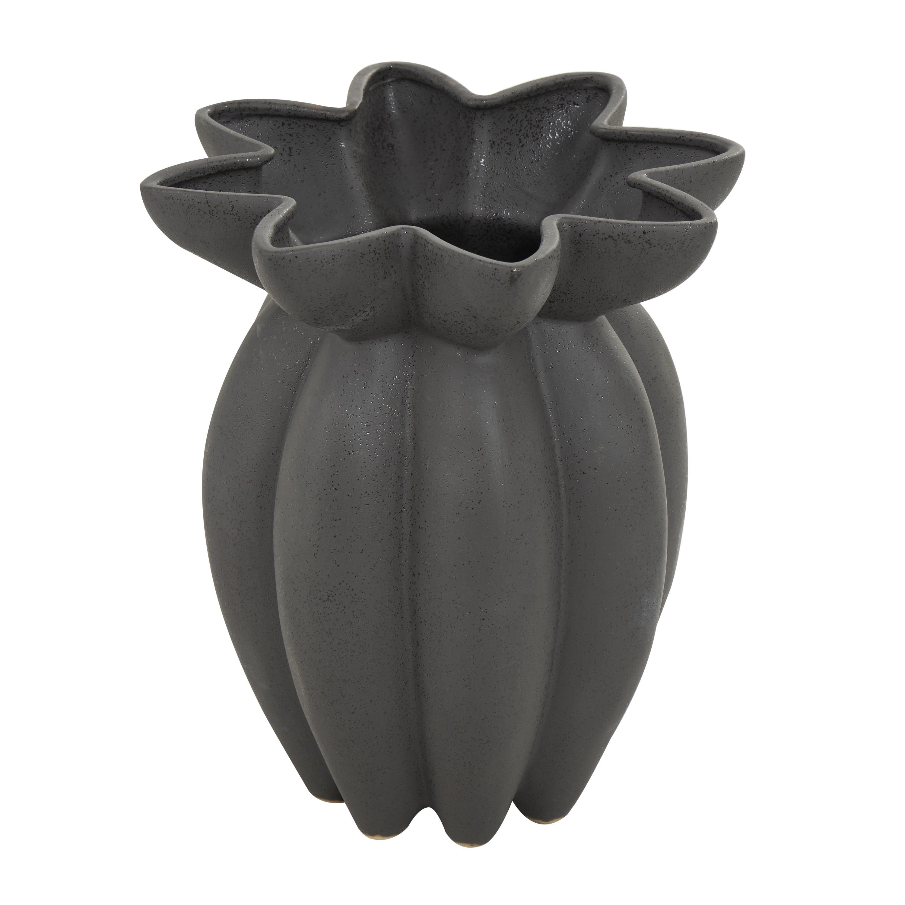 DecMode 15" Speckle Textured Black Ceramic Vase with Tulip Style Opening