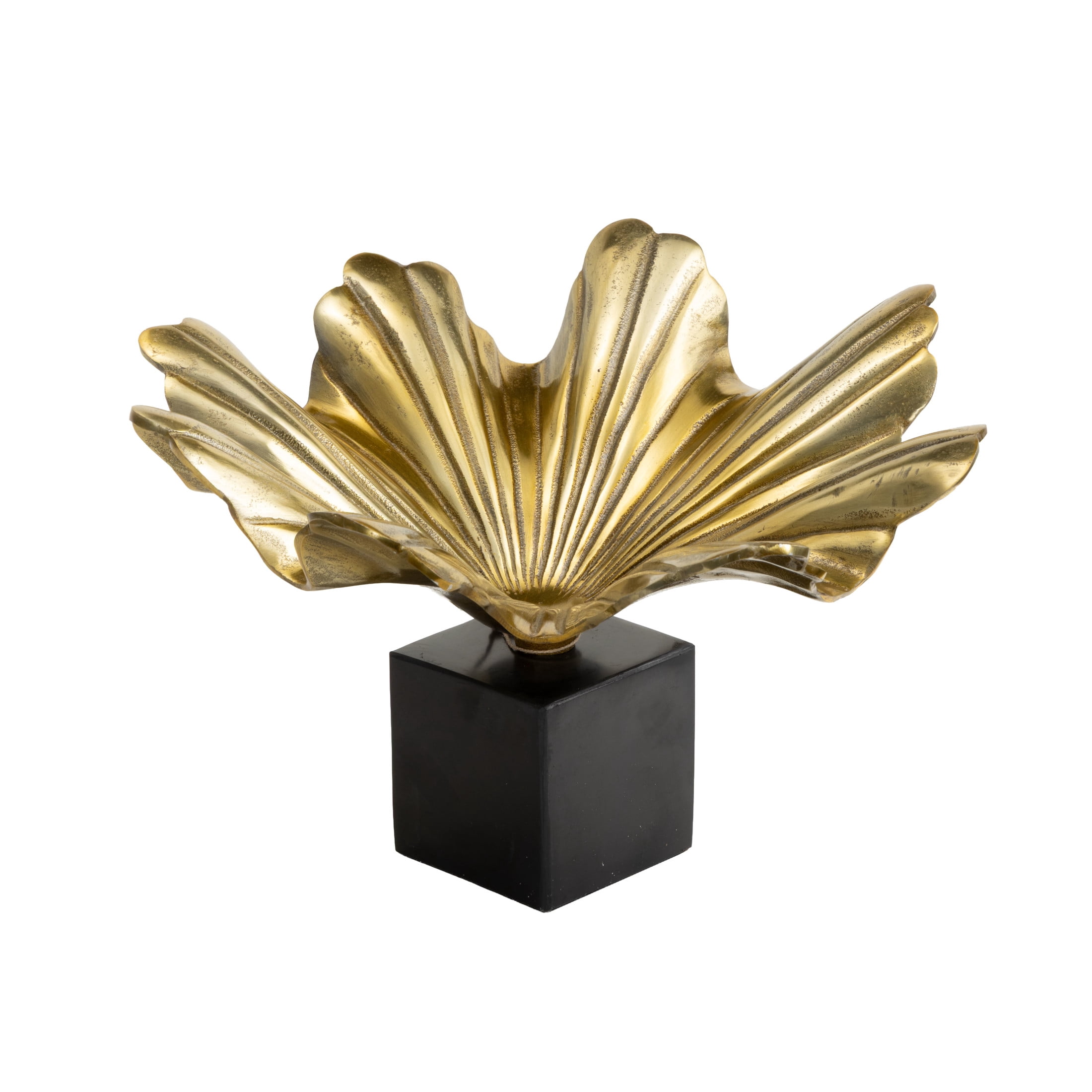 DecMode 15" Square Floral Gold Aluminum Metal Decorative Bowl with Black Marble Base