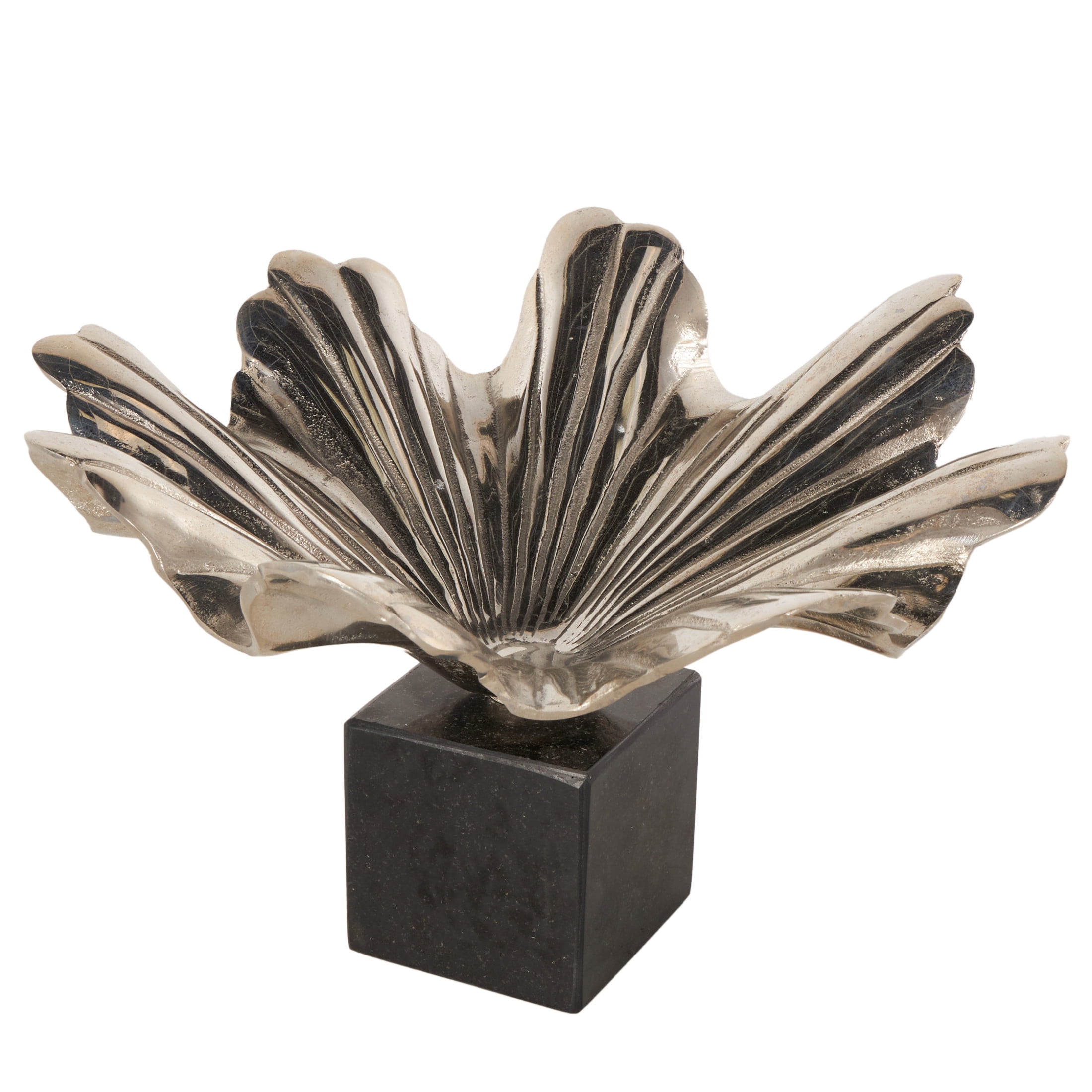 DecMode 15" Square Floral Silver Aluminum Metal Decorative Bowl with Black Marble Base