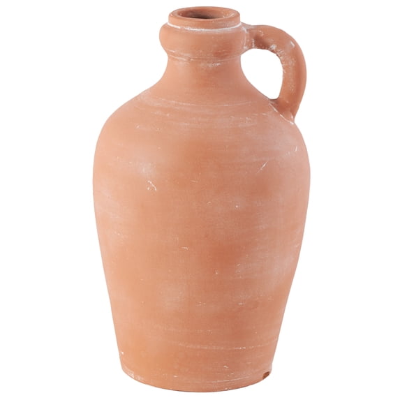 DecMode 15" Terracotta Jug Pink Ceramic Vase with Handle