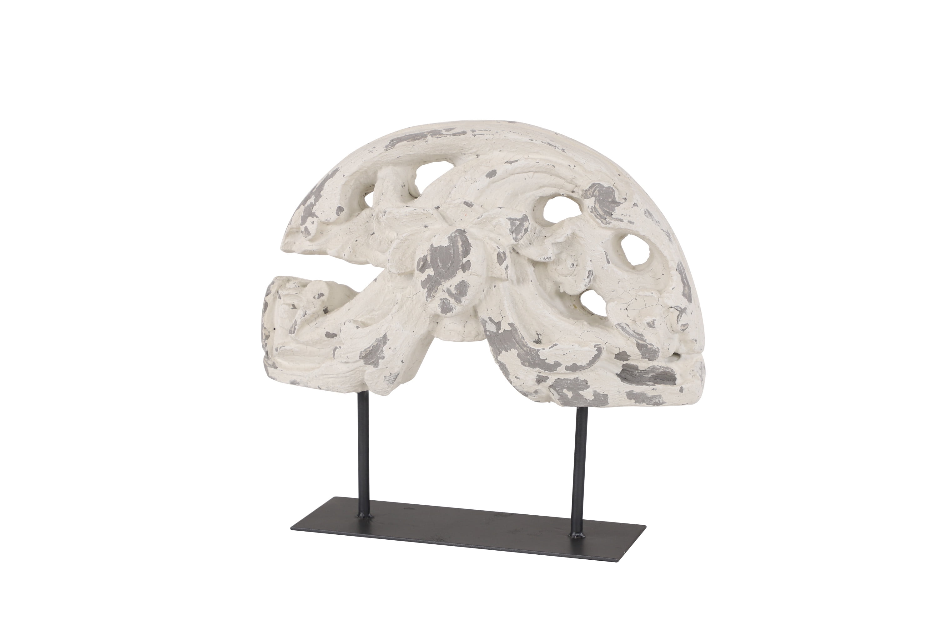 Distressed White Metal Acanthus Sculpture on Stand