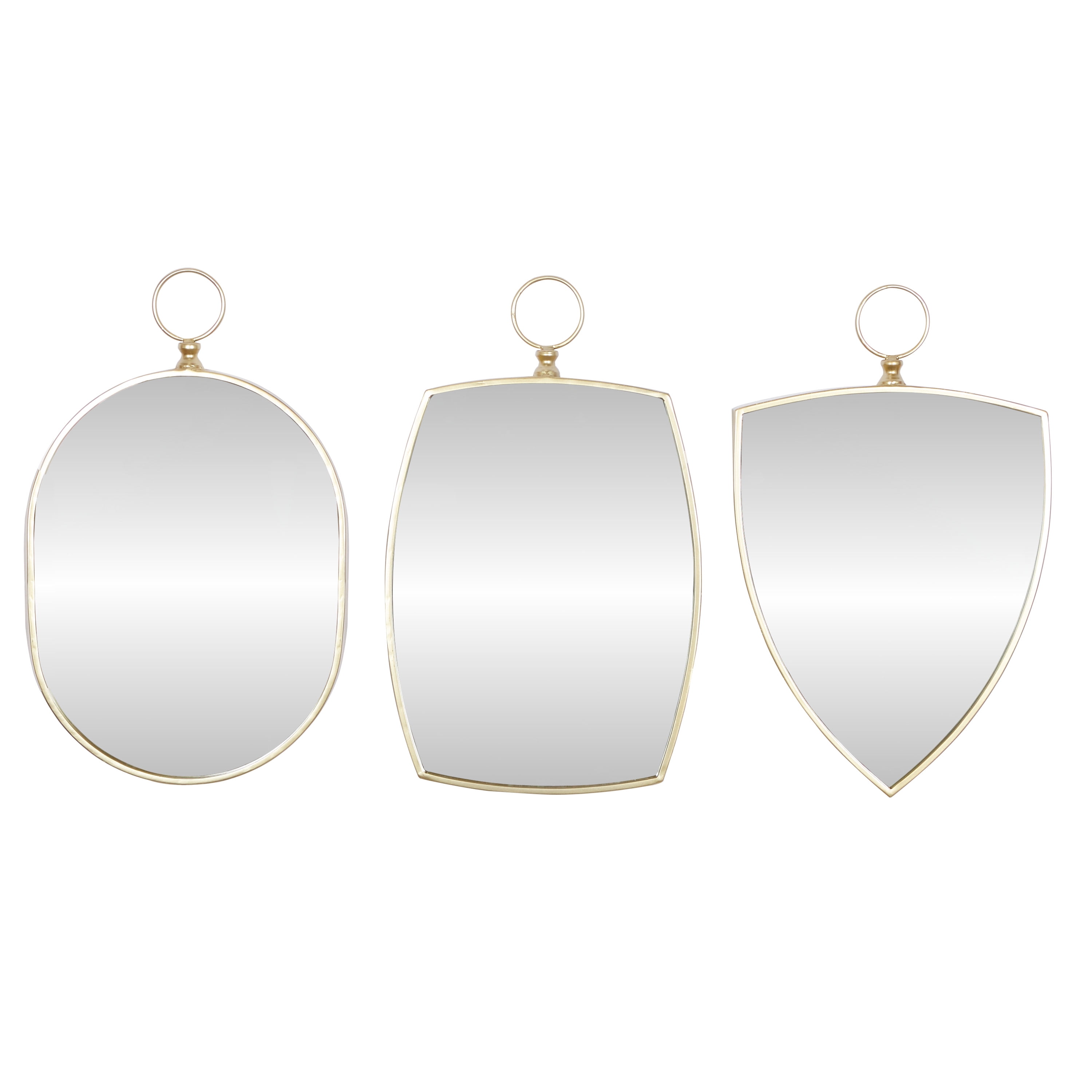 DecMode 15"W, 24"H Oval Wall Mirror, Gold, Set of 3