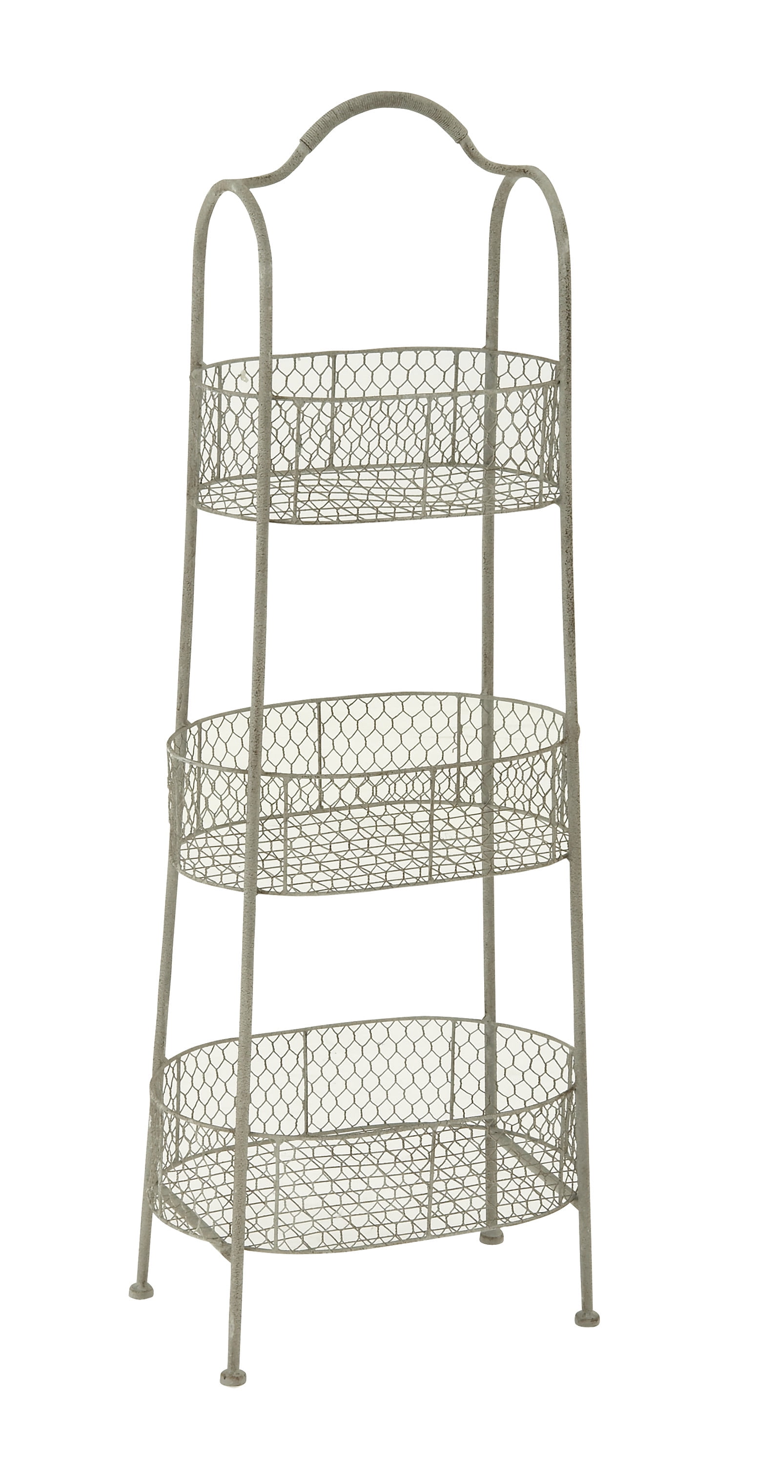 Off-White Metal 3-Tier Elliptical Basket Shelving Unit