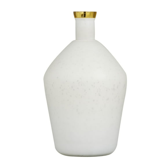 DecMode 15" White Glass Vase with Gold Rim