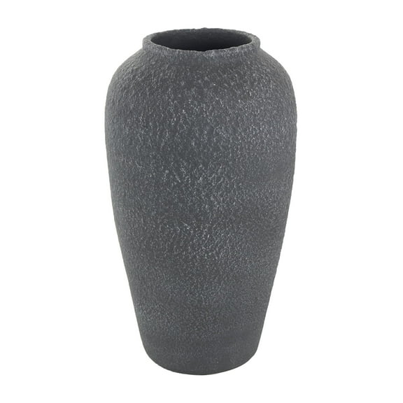 DecMode 15" Whitewashed Textured Black Ceramic Vase
