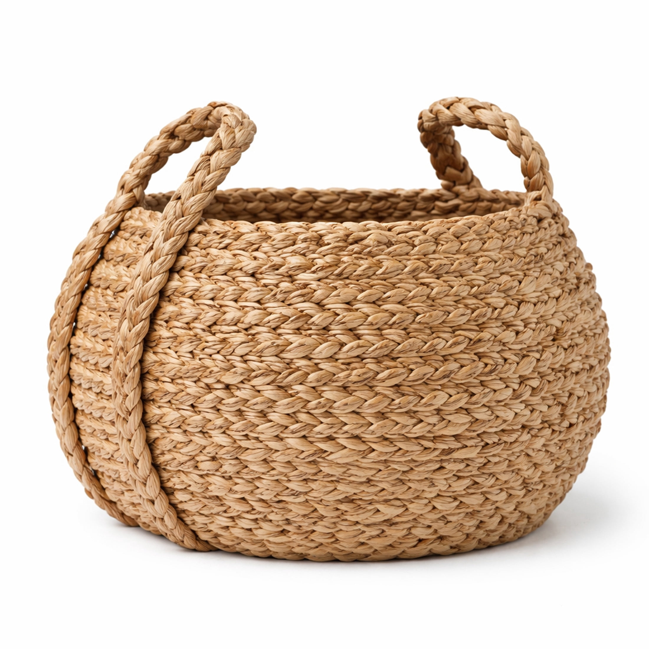 DecMode 15" x 12" Brown Seagrass Handmade Woven Storage Basket with Braided Handles, 1-Piece