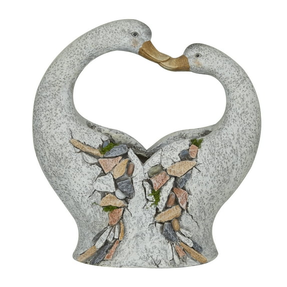 DecMode 15" x 16" Indoor Outdoor Gray Fiberglass Duck Planter with Stone Mosaic Design