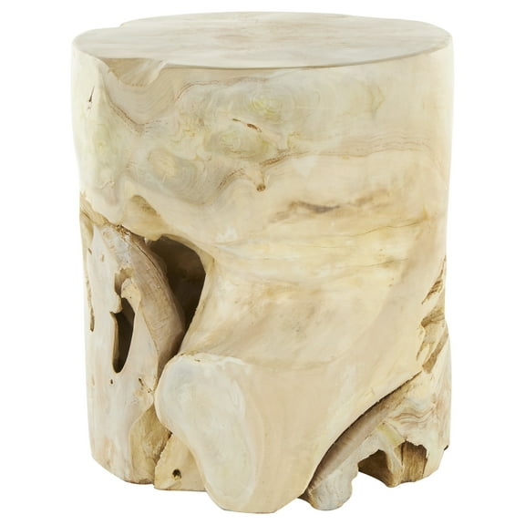 DecMode 15" x 18" Light Brown Teak Wood Handmade Live Edge Tree Stump Accent Table with Natural Cutouts, 1-Piece